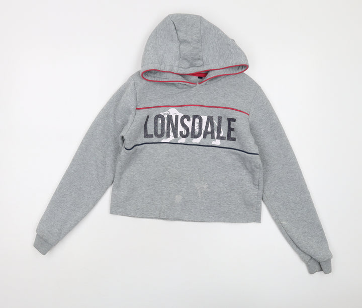 Lonsdale Girls Grey Pullover Hoodie Size 11-12 Logo Design