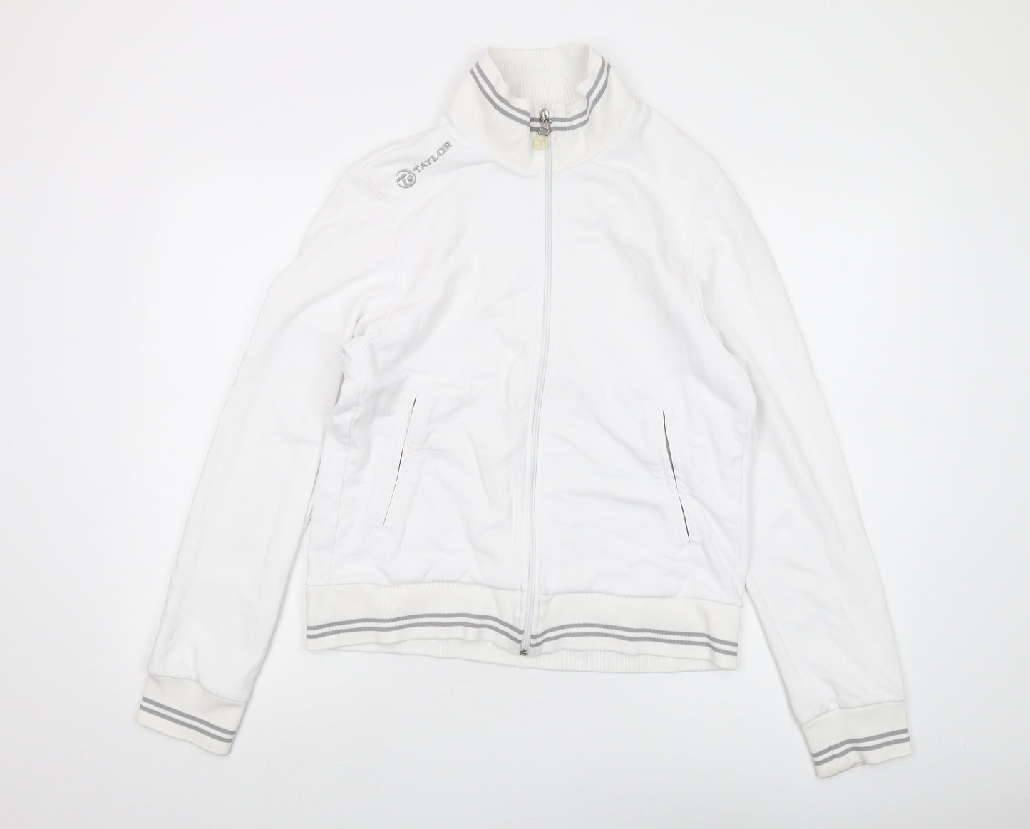 Taylor Full Zip Men's White Hoodie - Small, Mock Neck