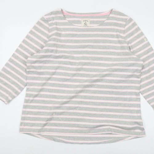 Joules Women's Grey Striped T-Shirt, Size 20, Casual Long Sleeve