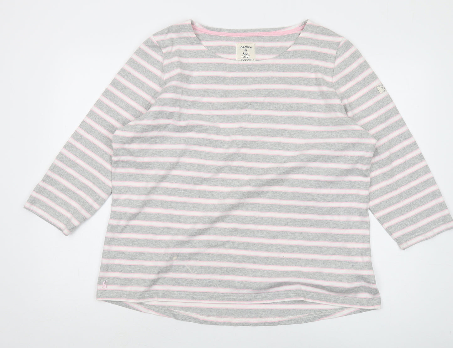 Joules Women's Grey Striped T-Shirt, Size 20, Casual Long Sleeve