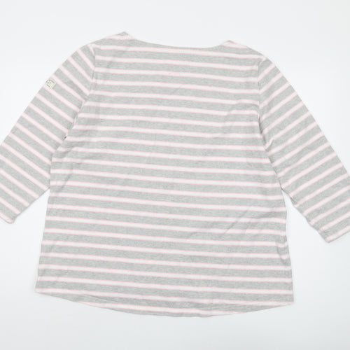 Joules Women's Grey Striped T-Shirt, Size 20, Casual Long Sleeve