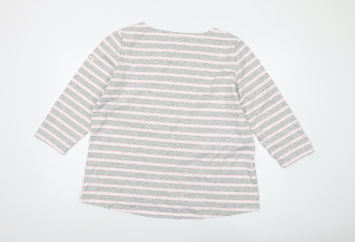 Joules Women's Grey Striped T-Shirt, Size 20, Casual Long Sleeve