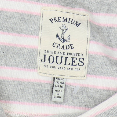 Joules Women's Grey Striped T-Shirt, Size 20, Casual Long Sleeve