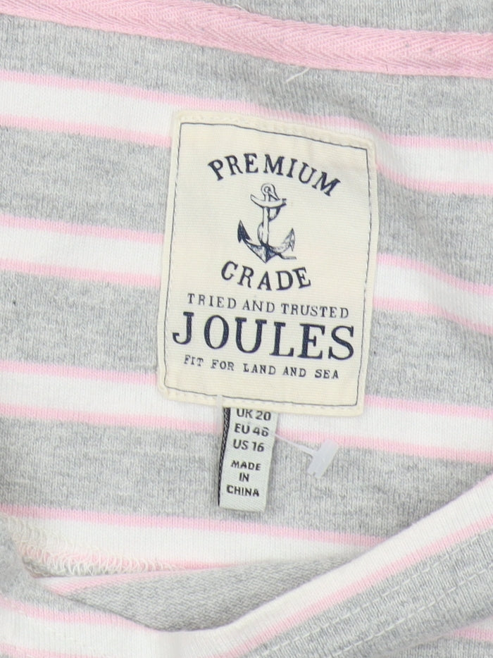 Joules Women's Grey Striped T-Shirt, Size 20, Casual Long Sleeve