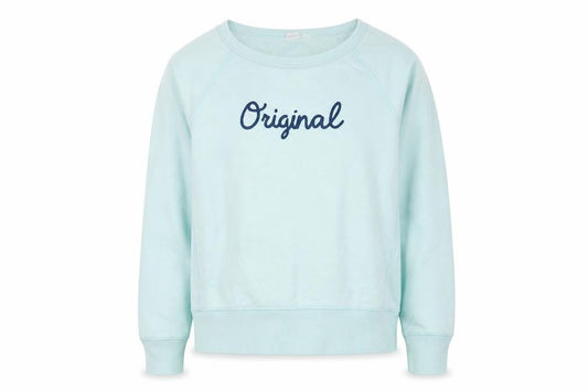Front view of Gap Women's Blue Pullover Sweatshirt, size S, Logo Accent