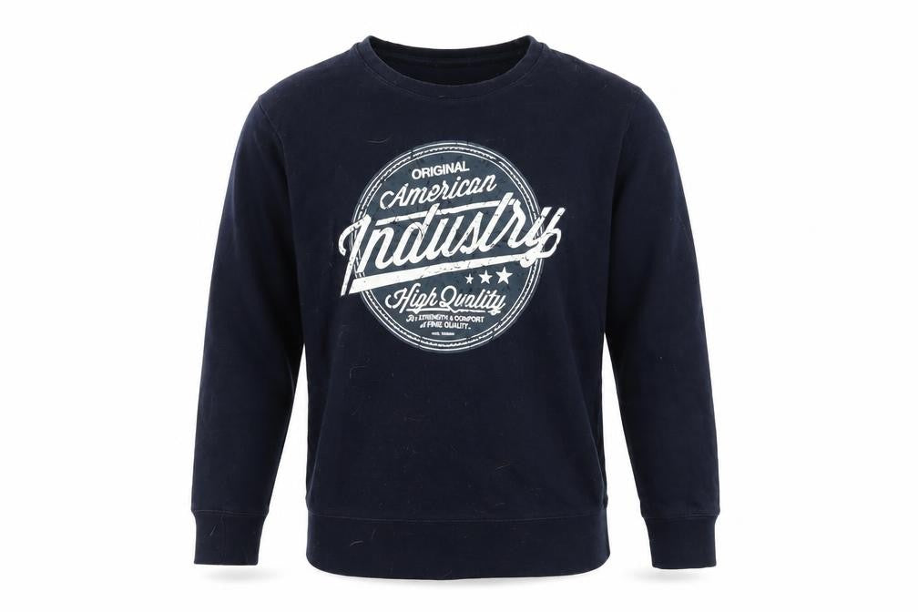 Front view of Smog Men's Blue Pullover Sweatshirt L Graphic Print