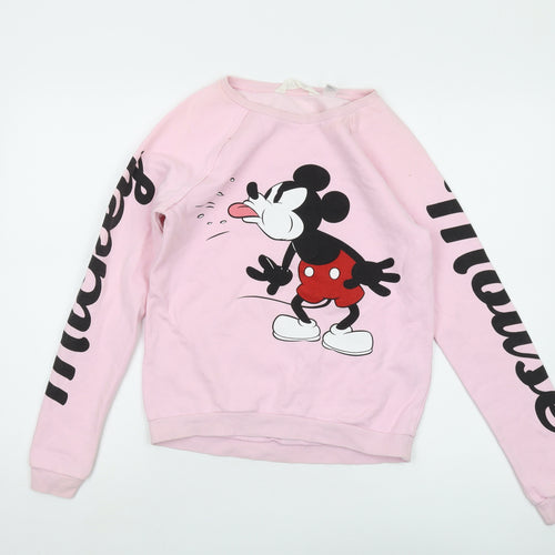 H&M Girls Pink Mickey Mouse Graphic Sweatshirt, Size 12 Years