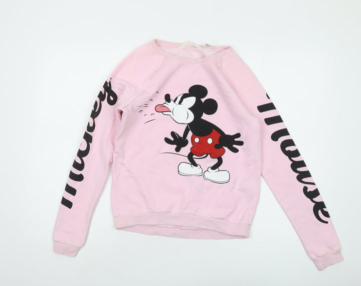 H&M Girls Pink Mickey Mouse Graphic Sweatshirt, Size 12 Years