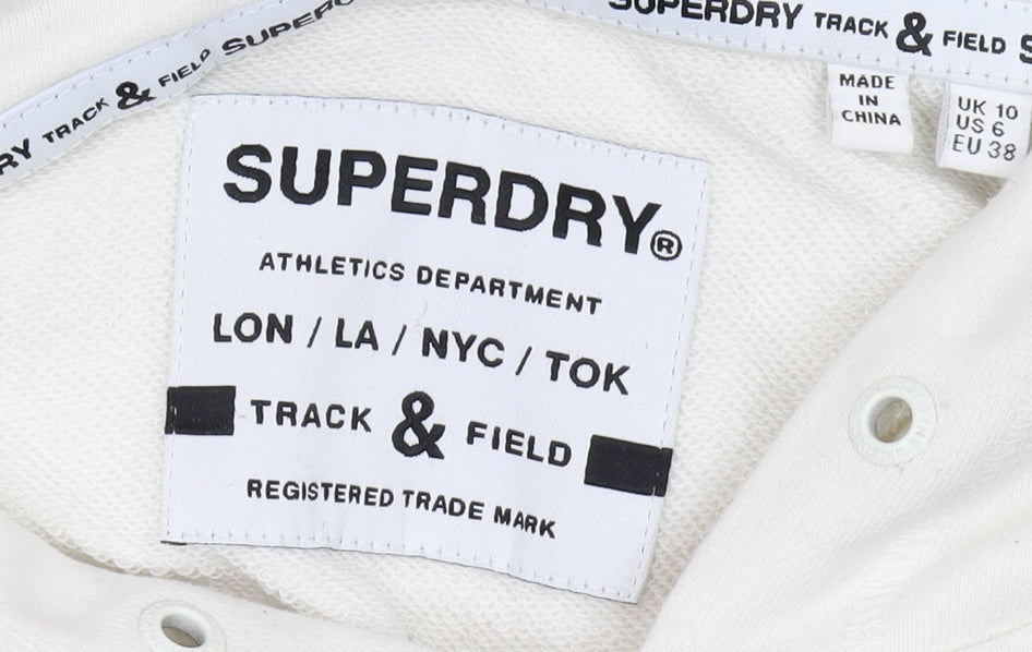 Superdry Women's White Hoodie Size 10 Pullover Graphic