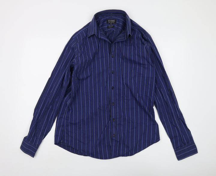 Jeff Banks Men's Blue Striped Long Sleeve Shirt