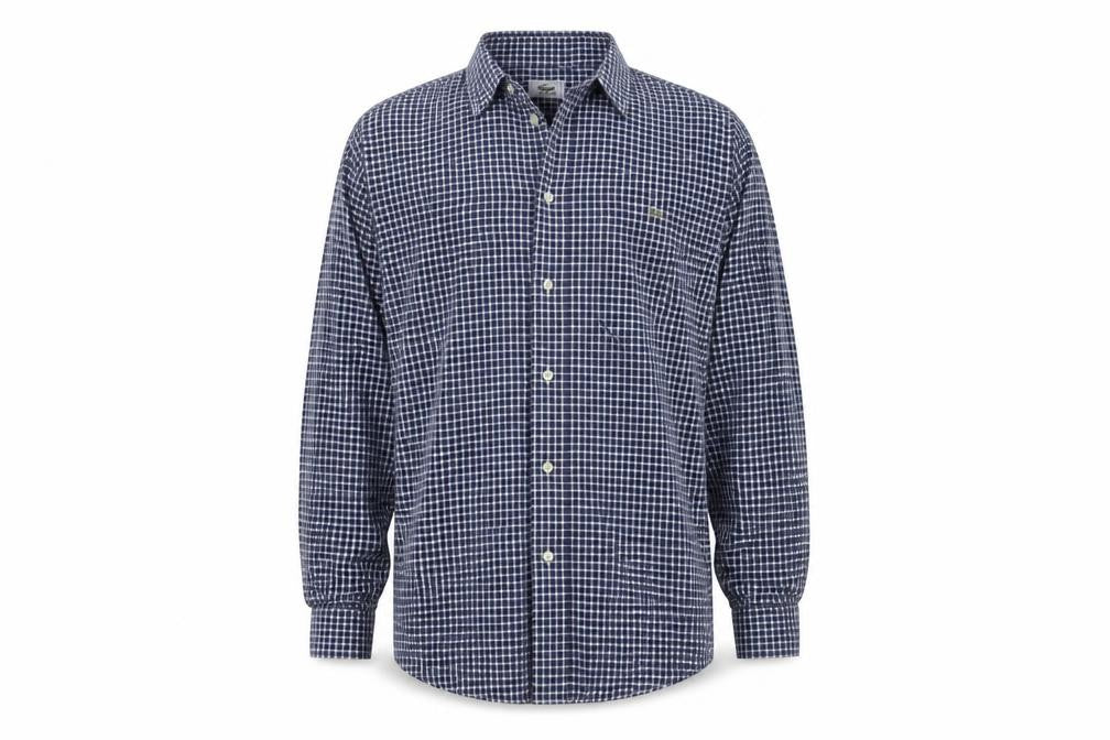 Front view of Lacoste Men's Blue Check Button-Up Shirt 14