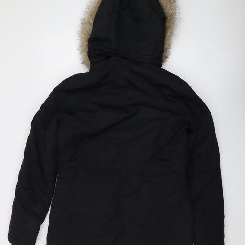 Superdry Women's Black Parka Coat Size 10 - Hooded, Fur Trim