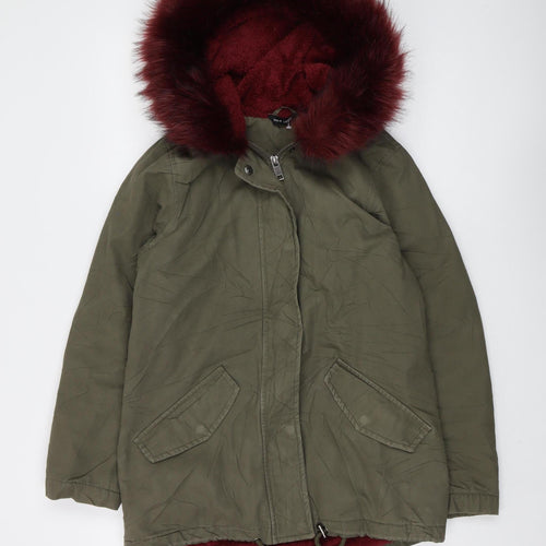 New Look Women's Green Parka Jacket, Size 8, Hooded