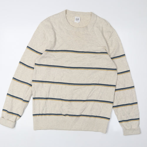 GAP Men's Beige Striped Pullover Jumper, Size S, Casual Knit