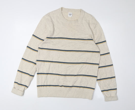 GAP Men's Beige Striped Pullover Jumper, Size S, Casual Knit