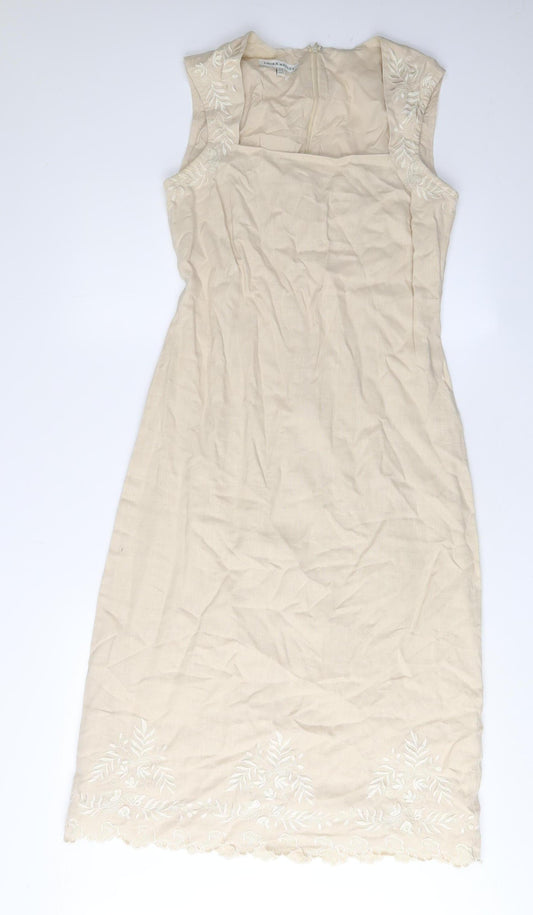 Laura Ashley Women's Beige Sleeveless Dress Size 10