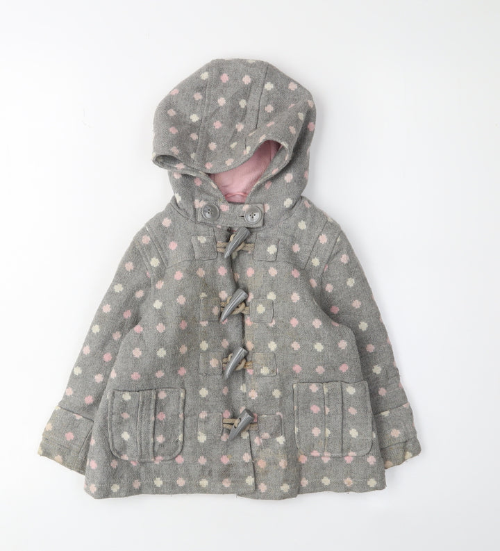 Next Girls Grey Polka Dot Duffle Coat, 1-2 Years, Autumn/Winter