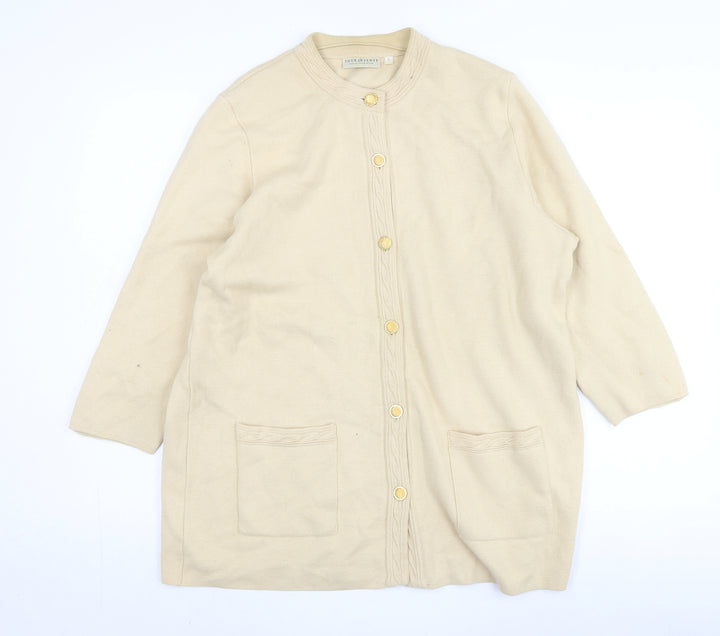 C&A Women's Beige Cardigan L Wool Mix 3/4 Sleeve