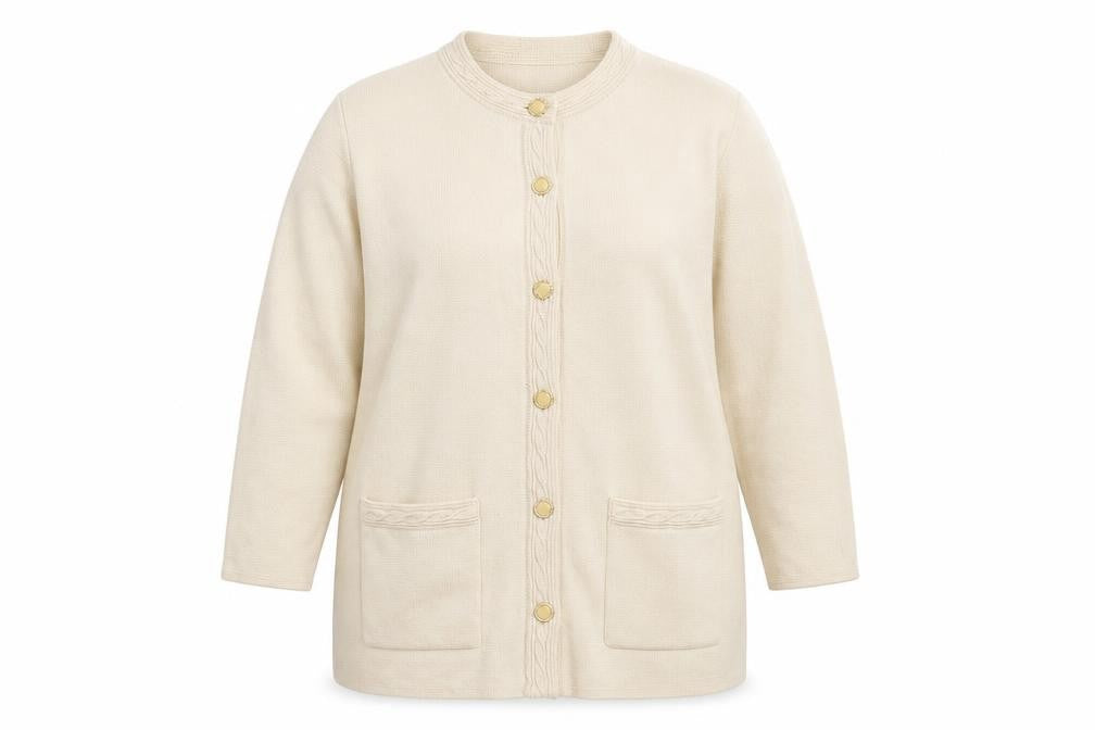 Front view of C&A Women's Beige Cardigan L Wool Mix 3/4 Sleeve