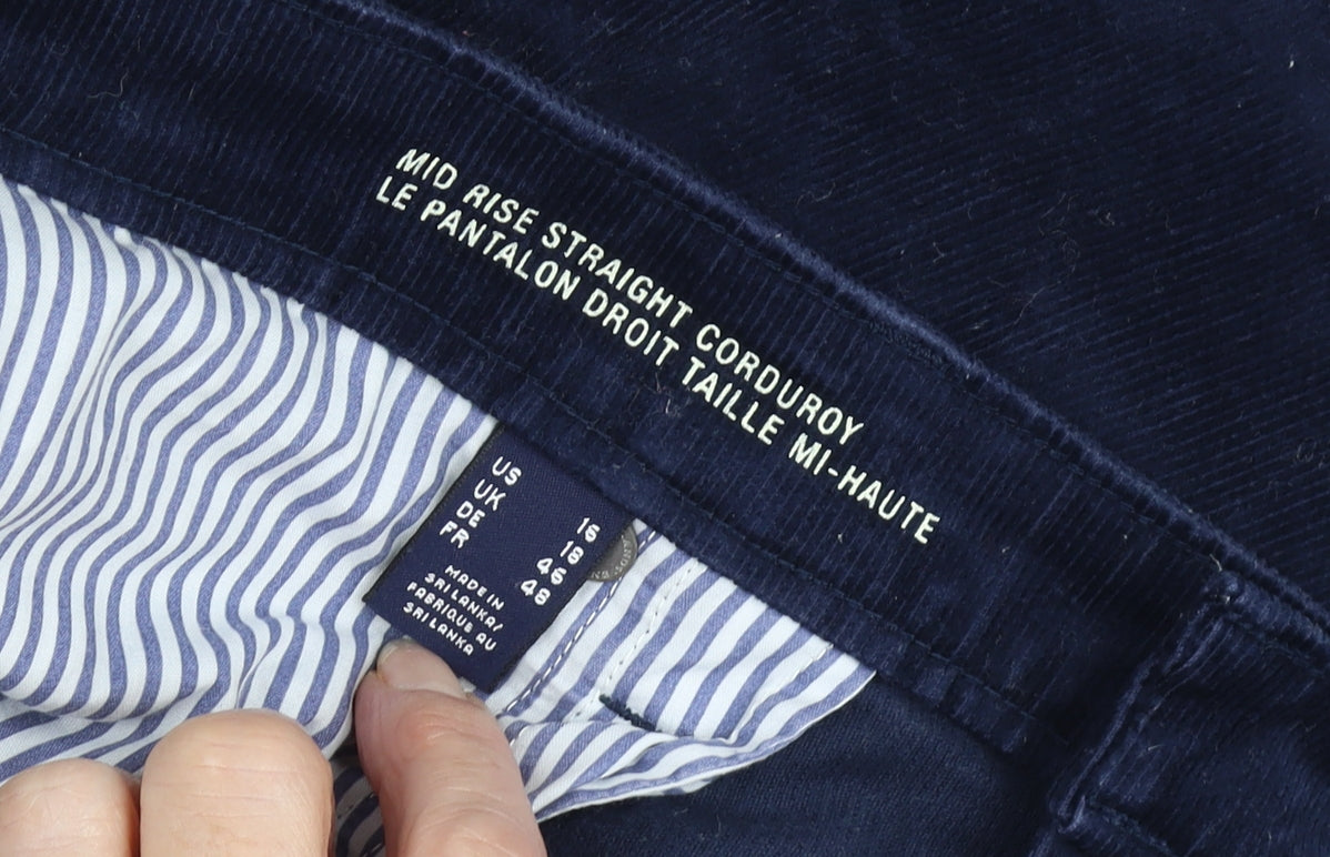 Women's Blue Straight Leg Corduroy Trousers Size 18