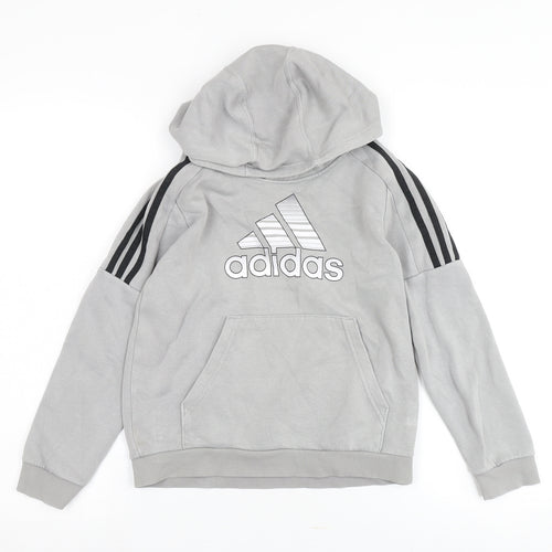 Adidas Boys Grey Pullover Hoodie - M, Casual Style