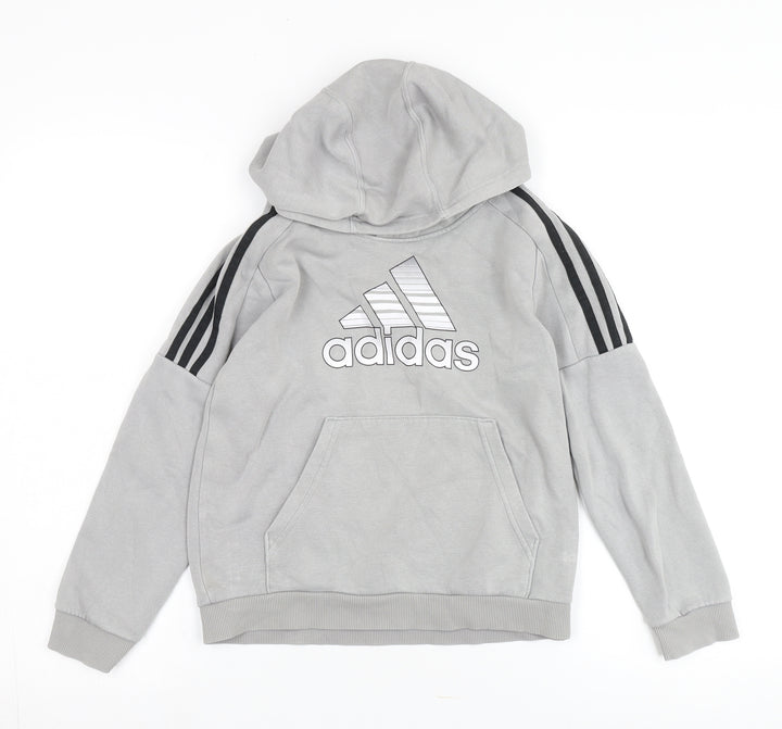 Adidas Boys Grey Pullover Hoodie - M, Casual Style