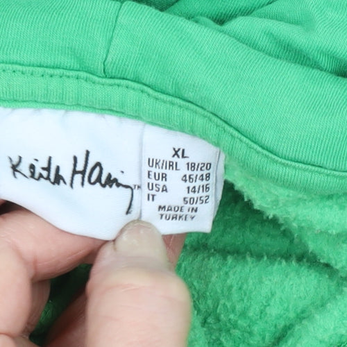 XL Green Keith Haring Art Graphic Hoodie, Unisex, Pullover