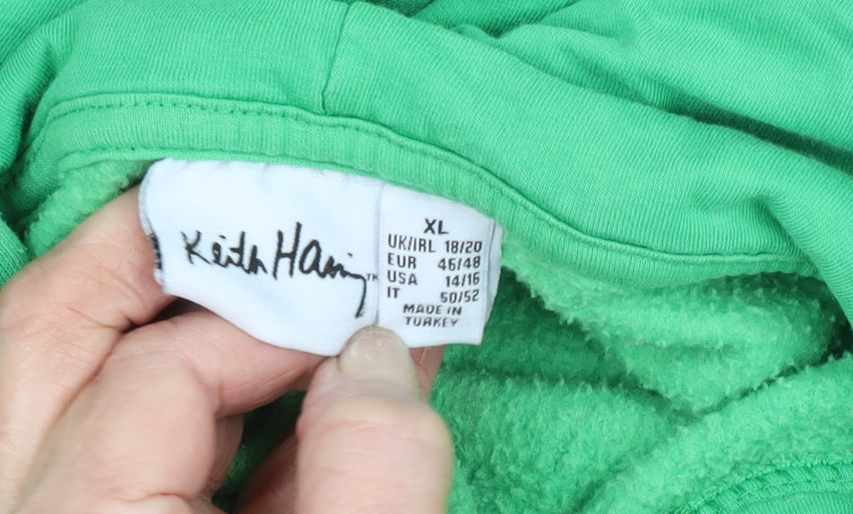 XL Green Keith Haring Art Graphic Hoodie, Unisex, Pullover