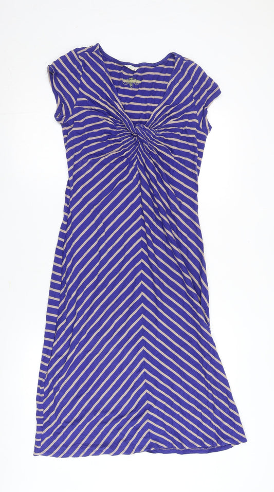 White Stuff Women's Blue Striped V-Neck Knee Length A-Line Dress