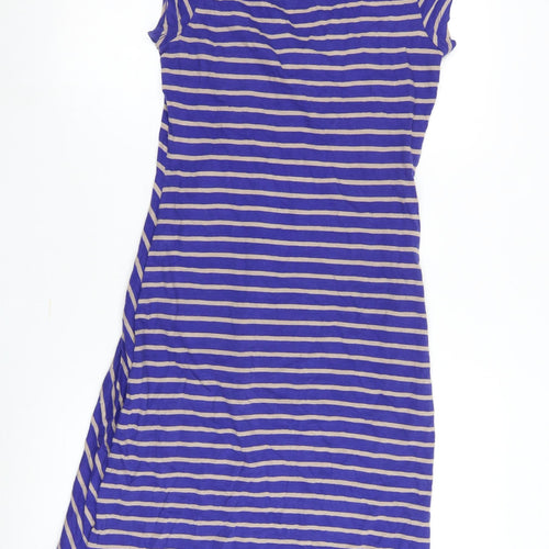 White Stuff Women's Blue Striped V-Neck Knee Length A-Line Dress