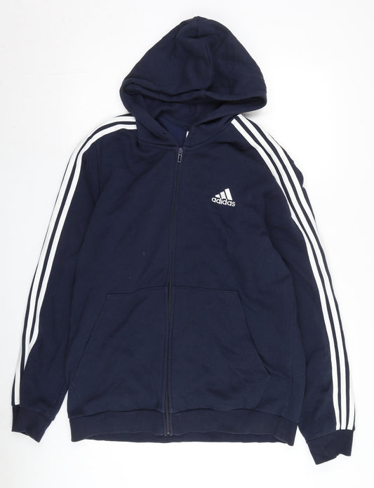 Adidas Men's Blue Hooded Jacket, Size L, Casual Sport