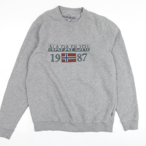 Napapijri Men's Grey Pullover Sweatshirt M Logo