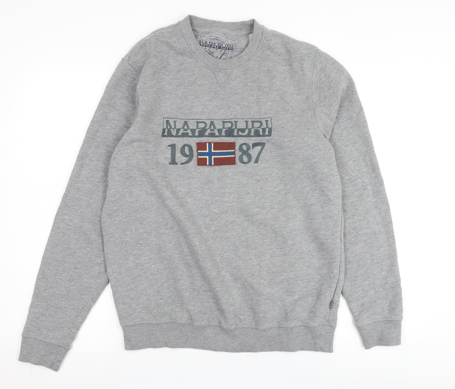 Napapijri Men's Grey Pullover Sweatshirt M Logo