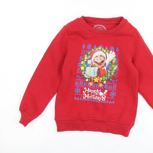 Nintendo Boys Red Christmas Pullover Sweatshirt 3-4 Years