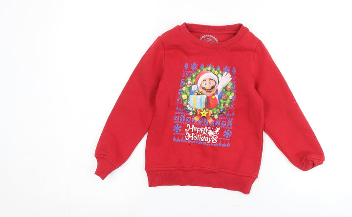 Nintendo Boys Red Christmas Pullover Sweatshirt 3-4 Years