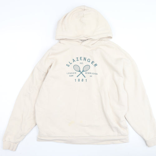 Slazenger Beige Pullover Hoodie, Size 14, Unisex, Graphic Print