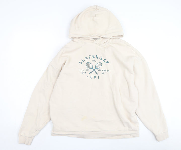 Slazenger Beige Pullover Hoodie, Size 14, Unisex, Graphic Print