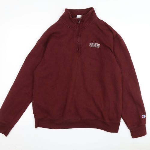 Champion Men's Red Quarter Zip Sweatshirt L