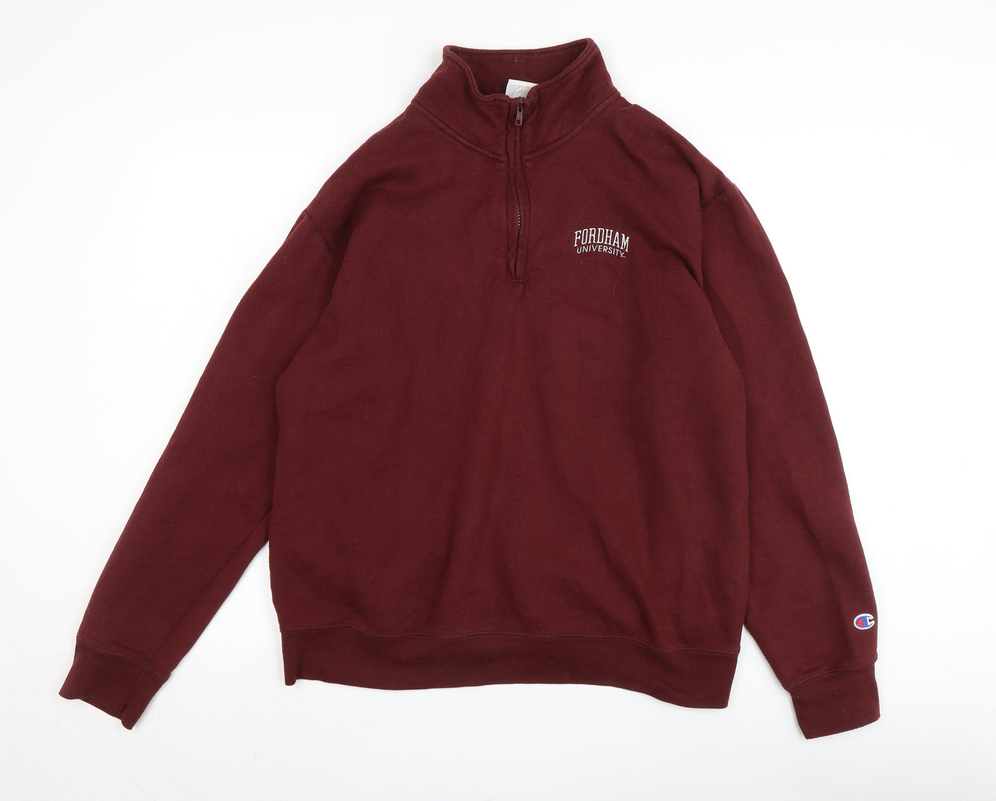 Champion Men's Red Quarter Zip Sweatshirt L