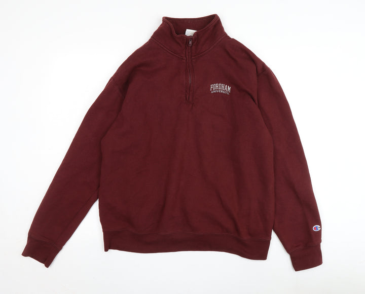Champion Men's Red Quarter Zip Sweatshirt L