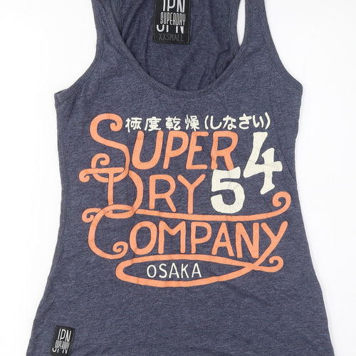 Superdry Women's Blue Cotton Tank, Size 2XS, Casual Slim Fit