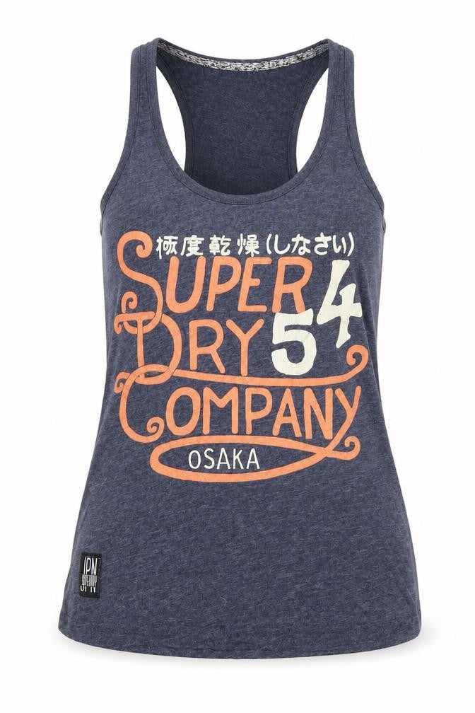 Superdry Women's Blue Cotton Tank, Size 2XS, Casual Slim Fit