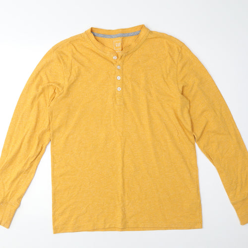 GAP Men's Yellow Long Sleeve Polo Shirt S