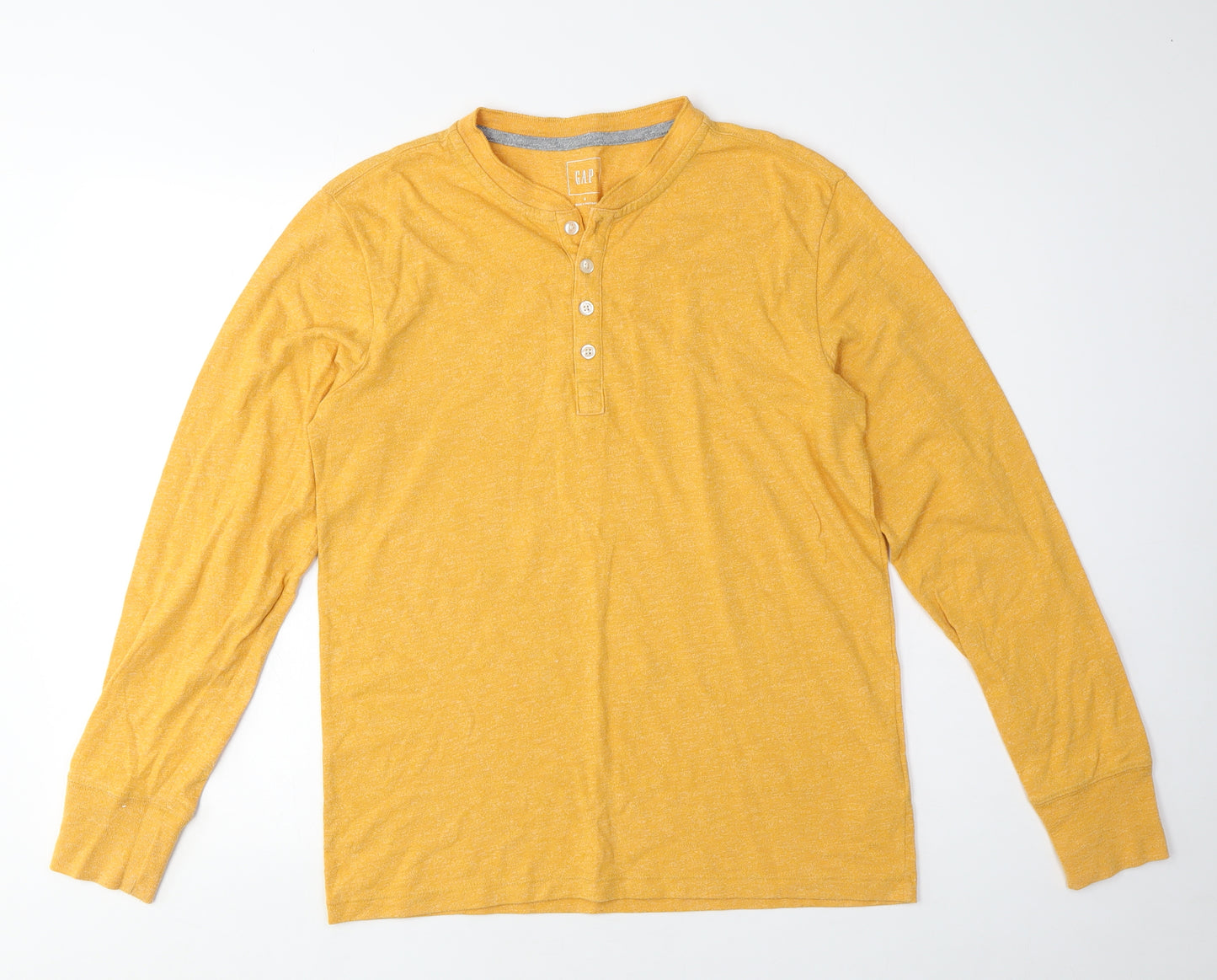 GAP Men's Yellow Long Sleeve Polo Shirt S