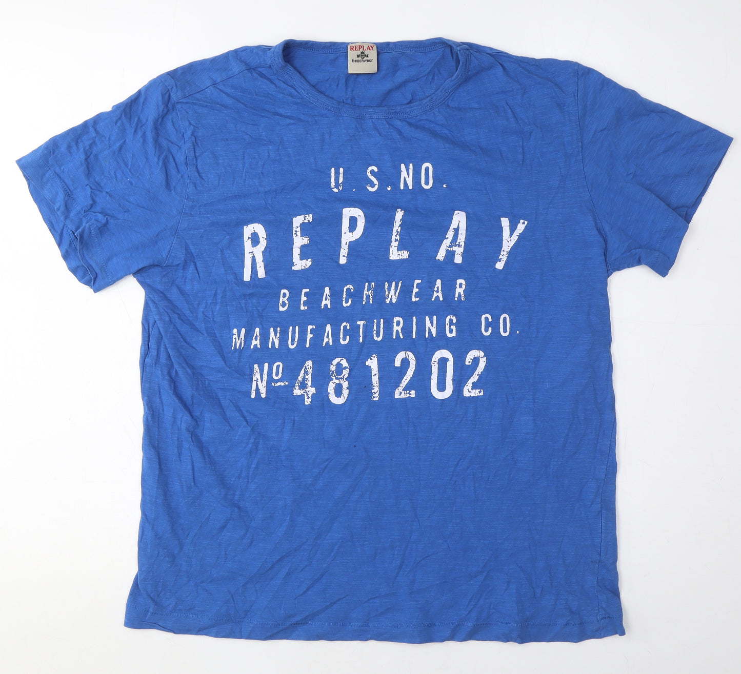 Replay Men's Blue Graphic Print Crew Neck T-Shirt