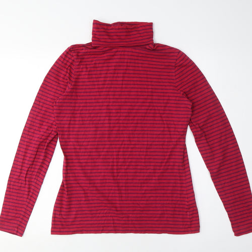 Lands' End Women's Red Mock Neck Striped T-Shirt M