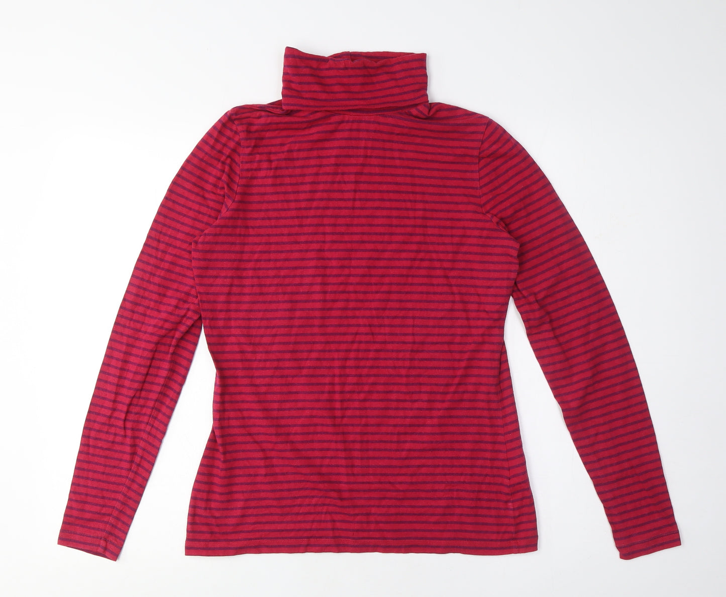 Lands' End Women's Red Mock Neck Striped T-Shirt M