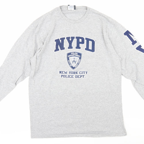 NYPD Men's Grey Long Sleeve T-Shirt, Size L