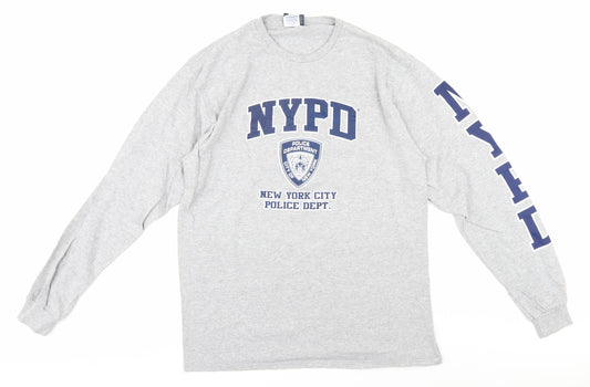 NYPD Men's Grey Long Sleeve T-Shirt, Size L