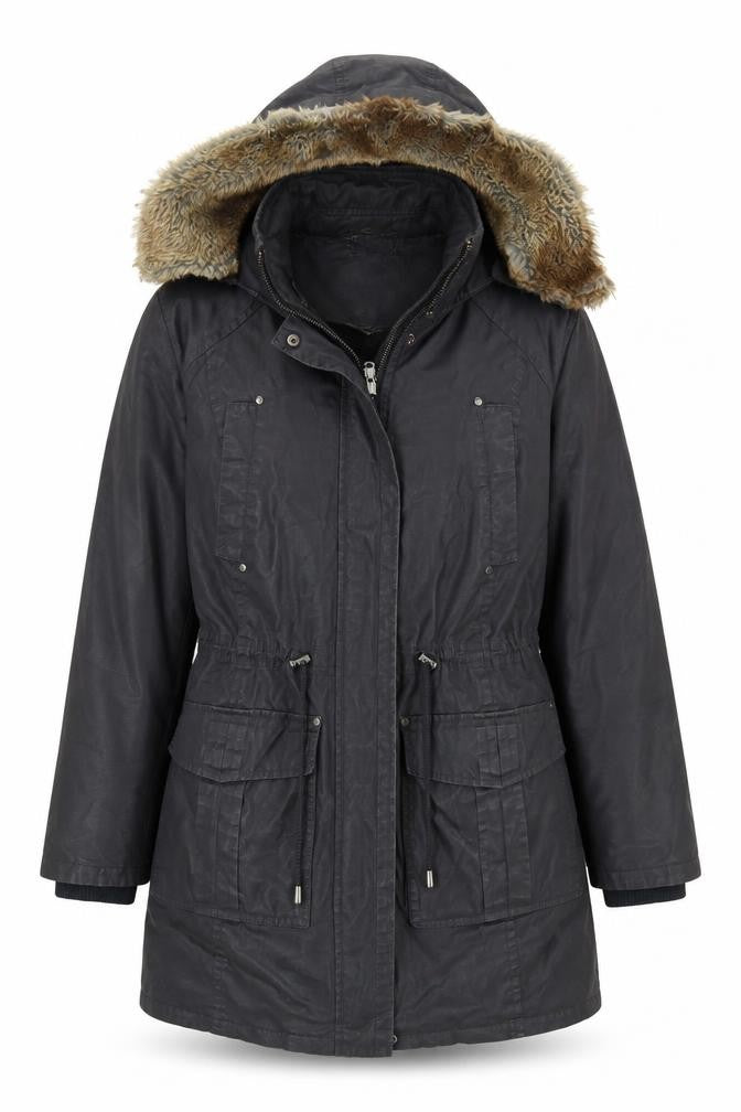 Front view of Phase Eight Women's Black Parka Coat, size 10